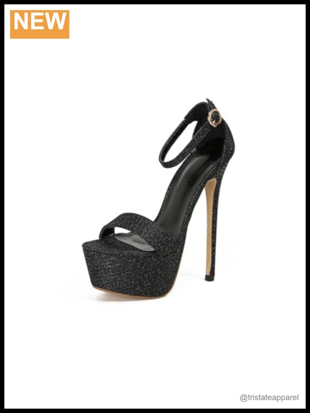 Black Open Toe Heels Stiletto Platform Ankle Strap